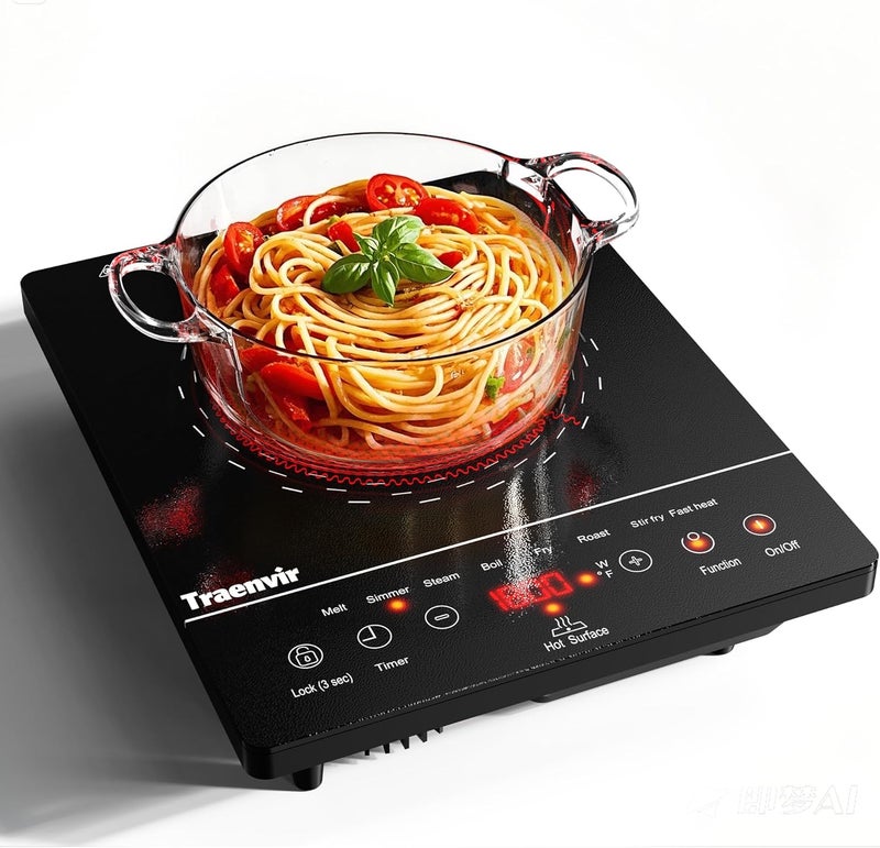 Traenvir Single Burner Electric Cooktop, Portable Electric Stove One Burner, 1800W Ceramic Cooktop with Touch Control, Child Safety Lock, 4 Hour Timer, Overheat Protection, 110V - 120V Plug in - Image 1